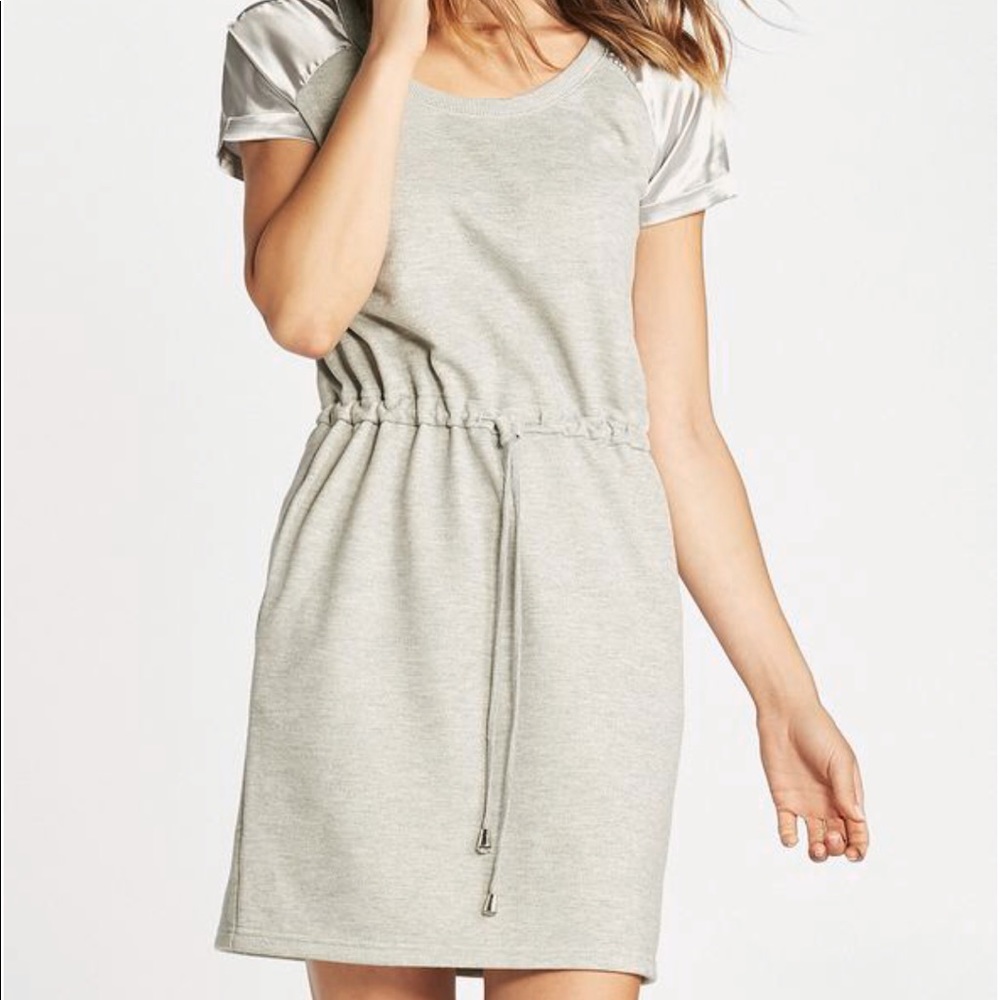 Satin Shoulder Sweatshirt Dress w/ Pockets